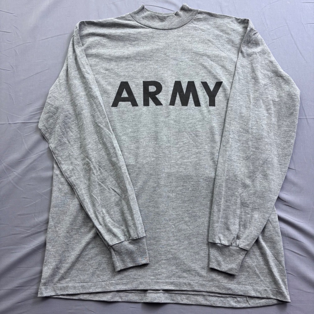 US Army PT Long Sleeve Shirt Heather Gray Mock Neck Graphic Training Top Mens L
